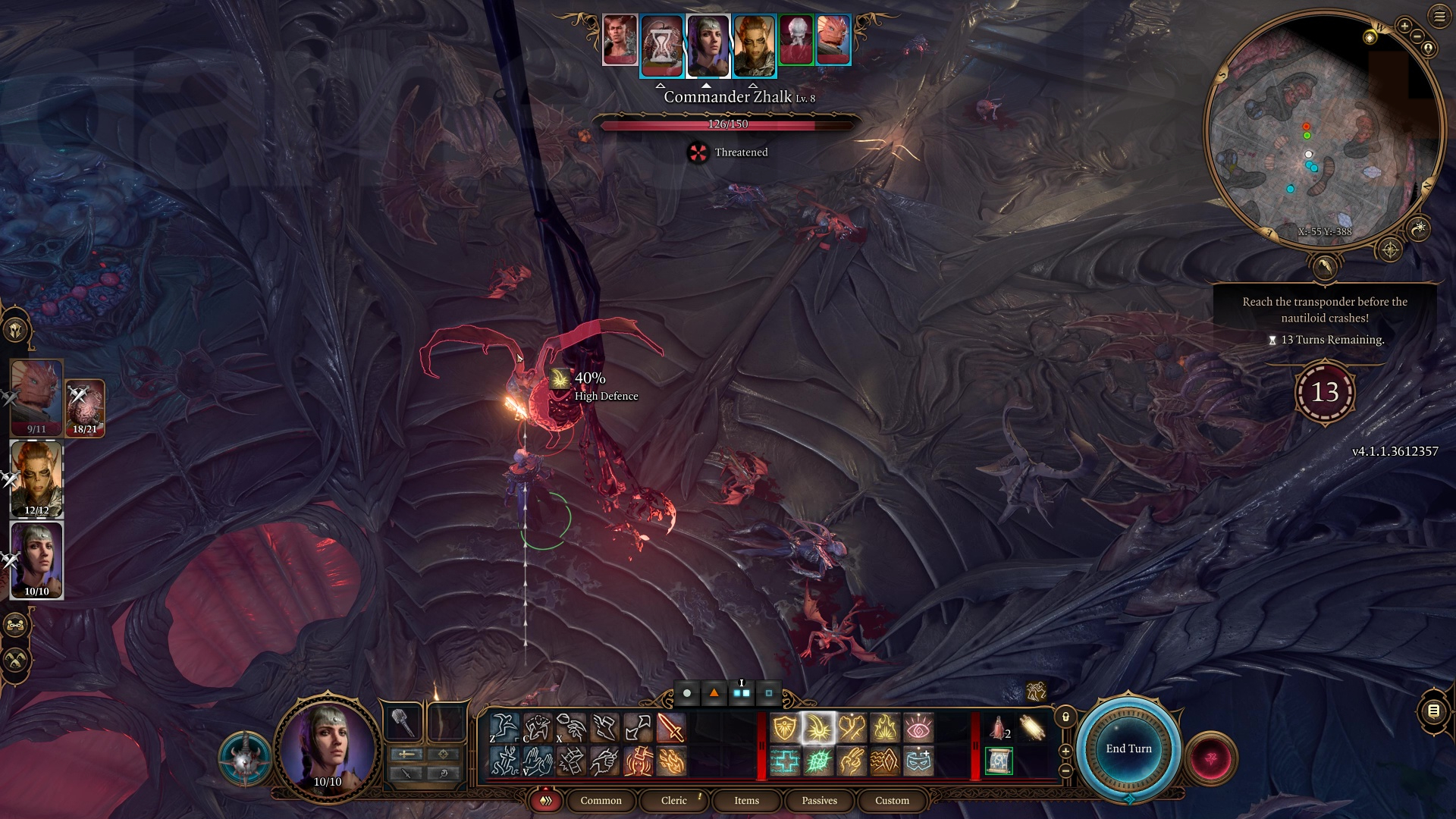 Shadowheart, Lae'zel, gracz i Łupieżca Umysłów walczą z diabłem w Baldur's Gate 3