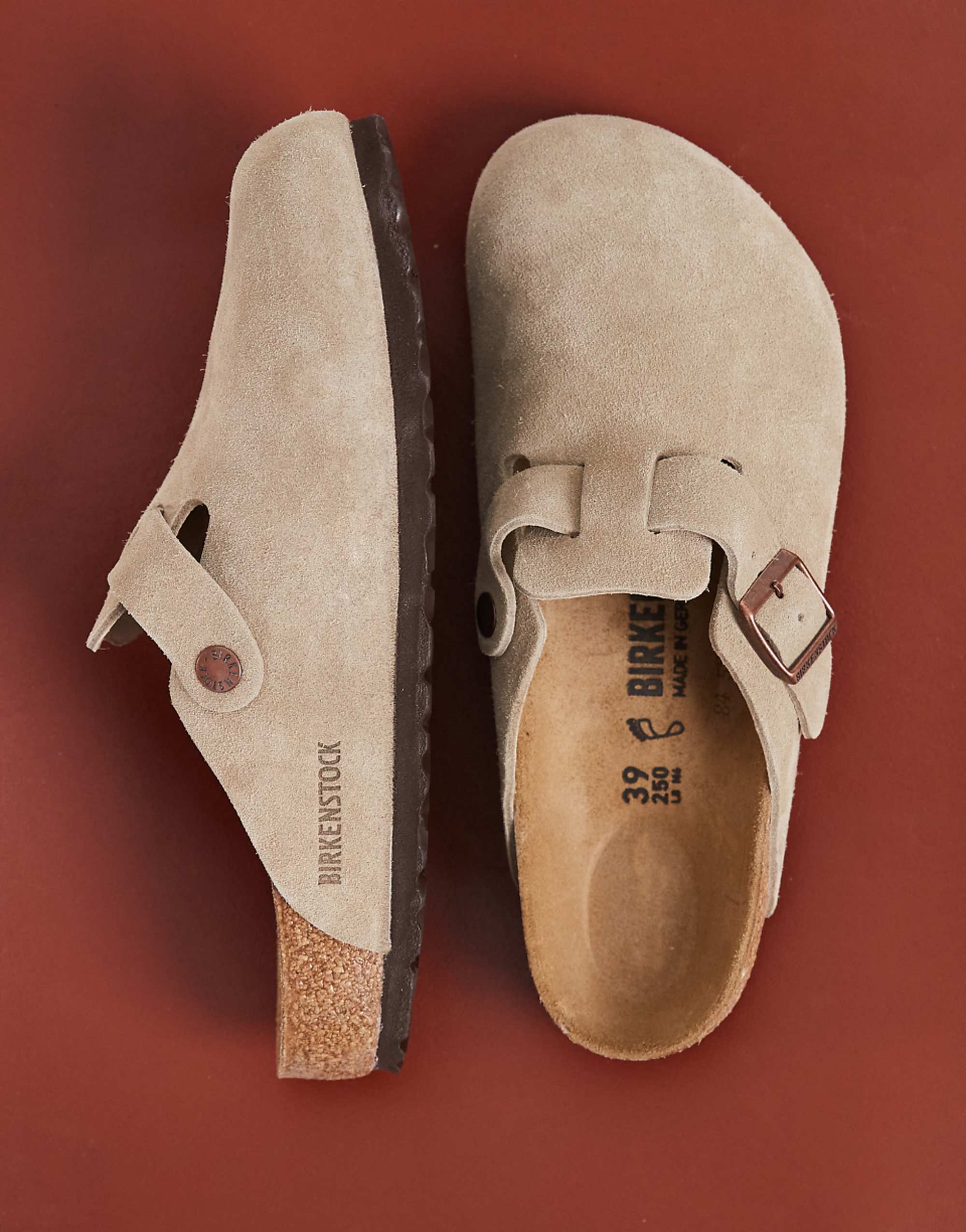 Birkenstock Boston Regular Fit Suede Clogs in Taupe