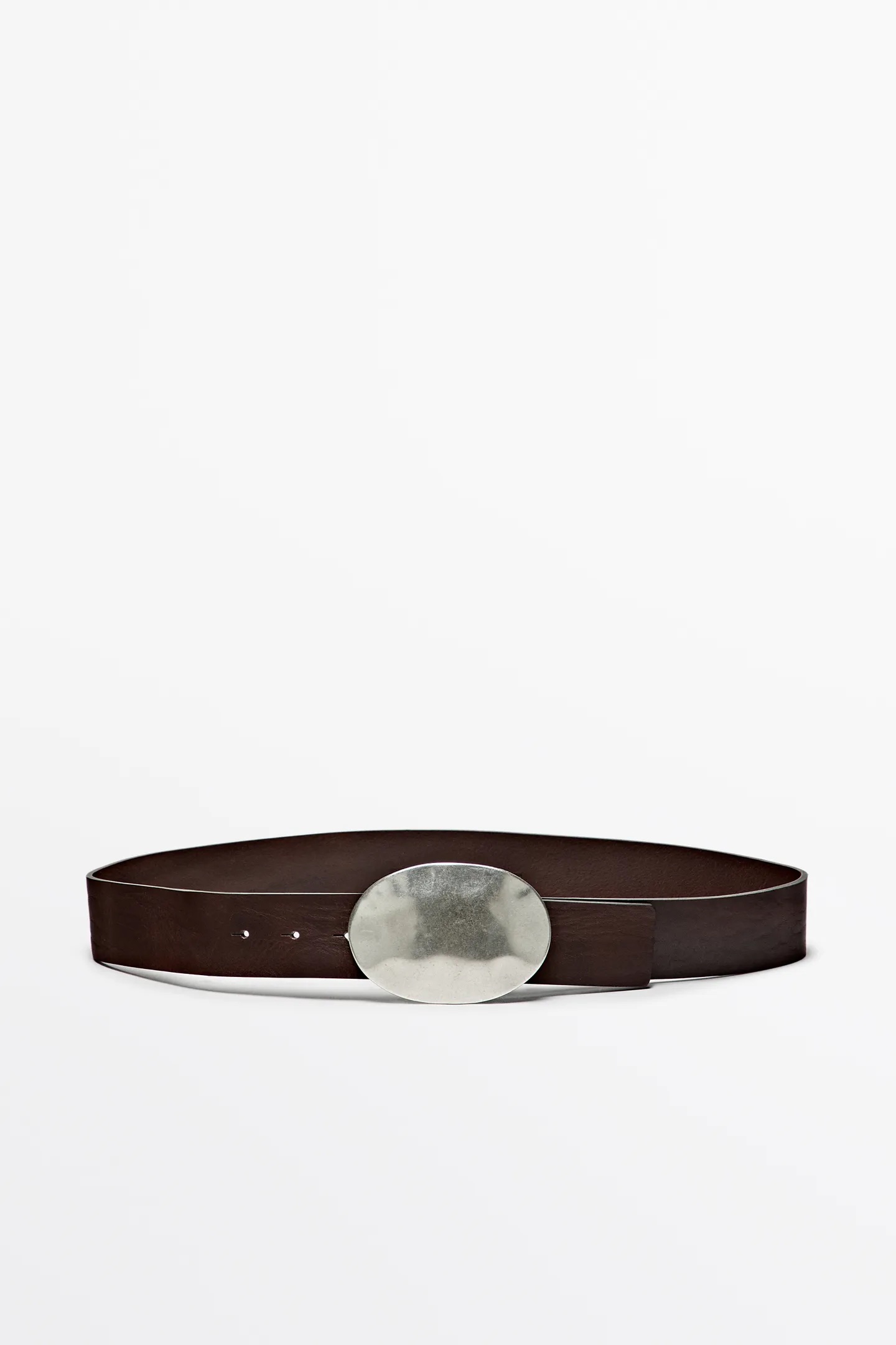 Massimo Dutti, Nappa Leather Texture Belt With Oval Buckle