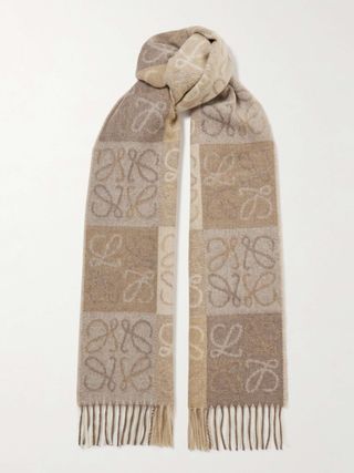 Fringed Intarsia Wool and Cashmere-Blend Scarf