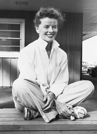 Katharine Hepburn in shirt and trousers