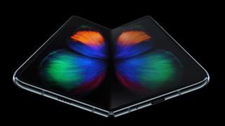 Samsung Galaxy Fold 5G open at fold