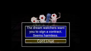 The watchers offer you a contract in Nightmare Kart, a PS1-style Kart Racer.