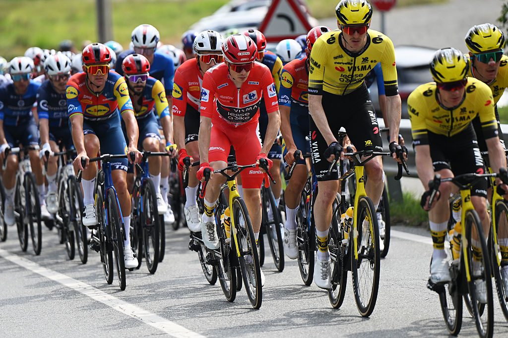 CERES, ITALY - AUGUST 25: (L-R) Jonas Vingegaard of Denmark - Red Leader Jersey and Matteo Jorgenson of The United States and Team Visma | Lease a Bike compete during the La Vuelta - 80th Tour of Spain 2025, Stage 3 a 134.6km stage from San Maurizio Canavese to Ceres 704m / #UCIWT / on August 25, 2025 in Ceres, Italy. (Photo by Dario Belingheri/Getty Images)