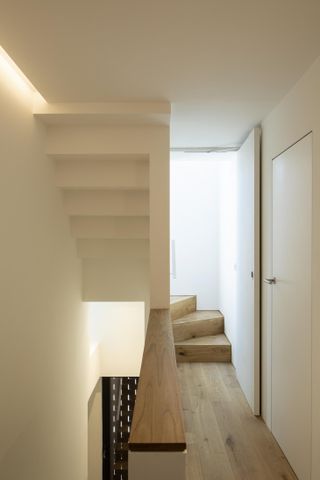 Hallway and sculptural wooden staircase