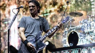 Joe Duplantier of Gojira performs at PNC Music Pavilion on September 18, 2024 in Charlotte, North Carolina.