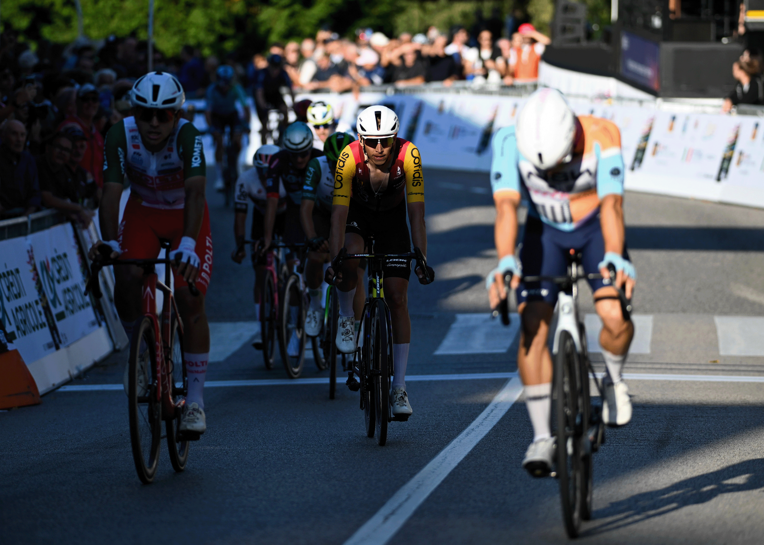 Dylan Teuns crosses the finish line at his final pro race, the 2026 Giro del Veneto