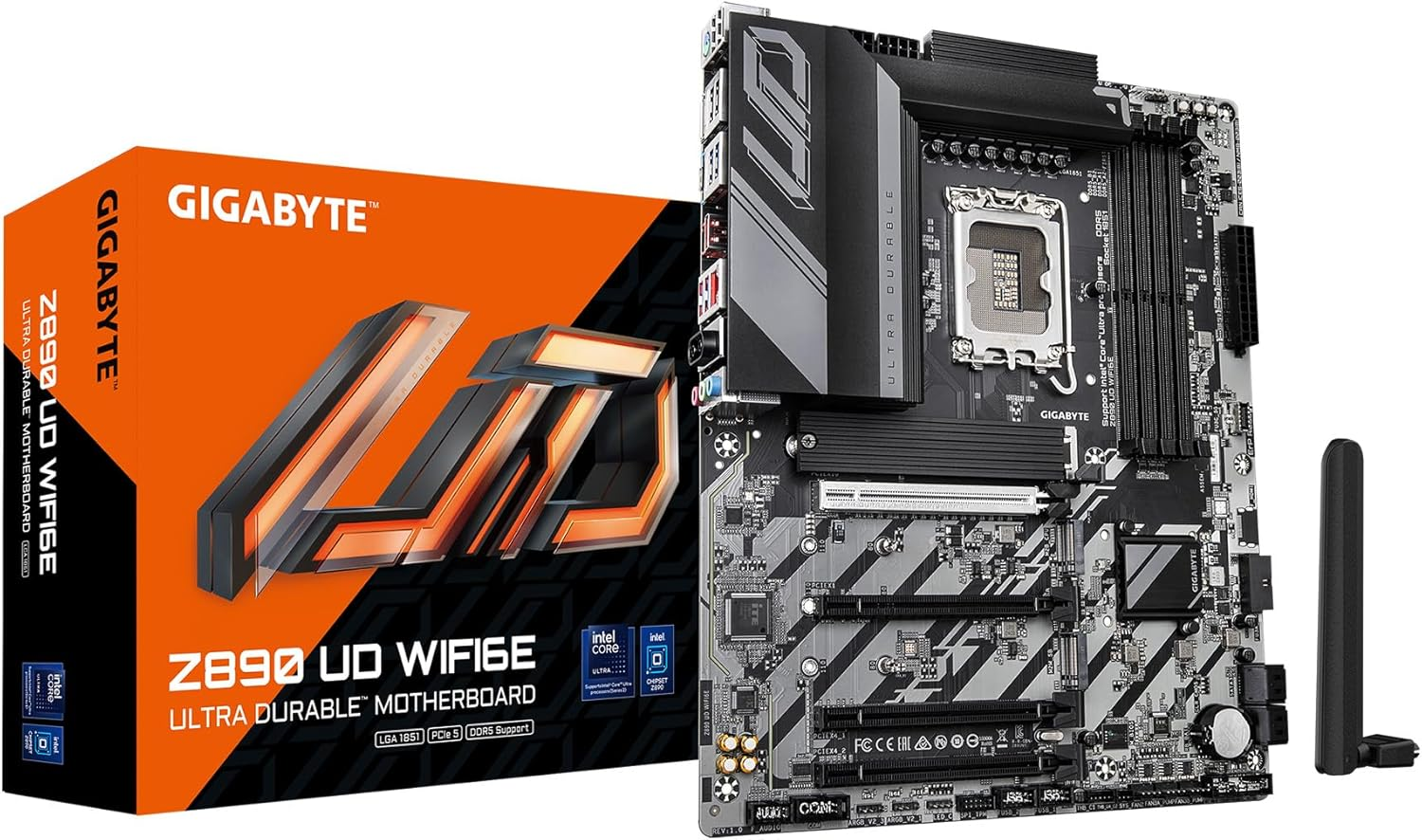 Gigabyte Z890 UD WIFI6E on a white background