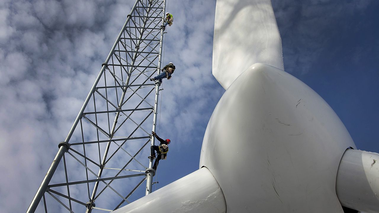 A wind turbine.