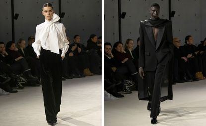 Models on Saint Laurent runway in tailoring