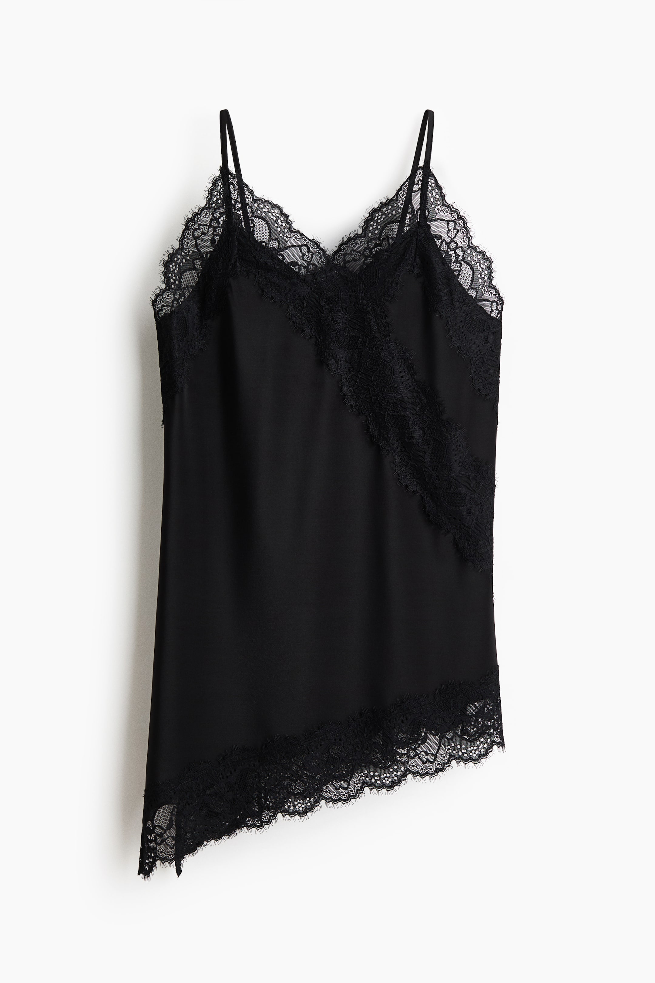 Lace-Detail Jersey Strappy Top - Black