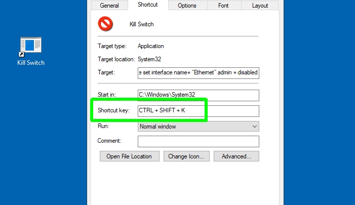 how to create a kill switch - keyboard shortcut