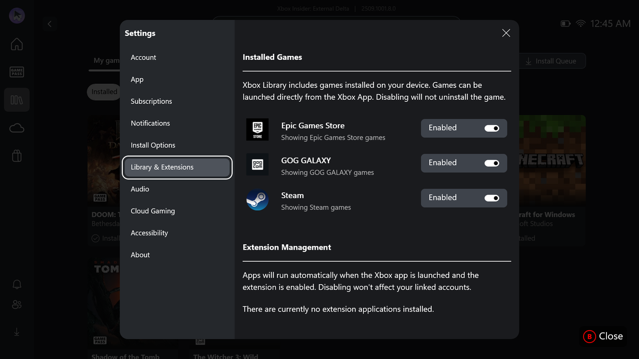Xbox app library