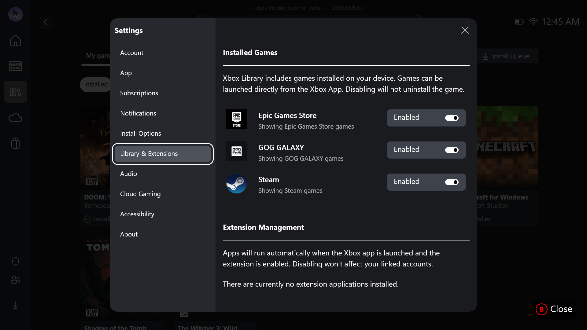Xbox app library