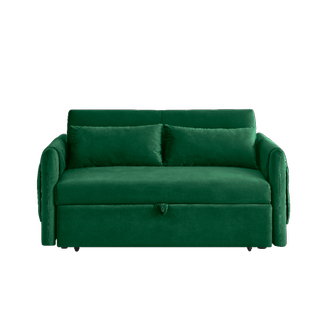 Convertible Sleeper Sofa With Pull Out Bed,velvet Loveseat Sofa With 2 Detachable Arm Pockets and Adjustable Backrest for Living Room Office, Green