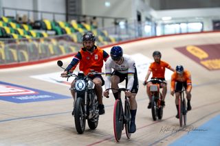 Dutch cyclists training on the track