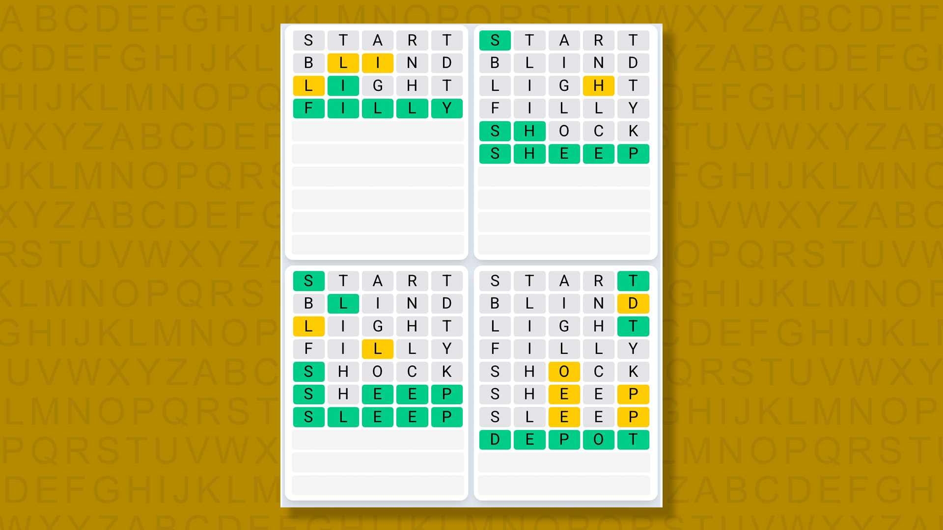 Quordle Daily Sequence answers for game 1552 on a yellow background
