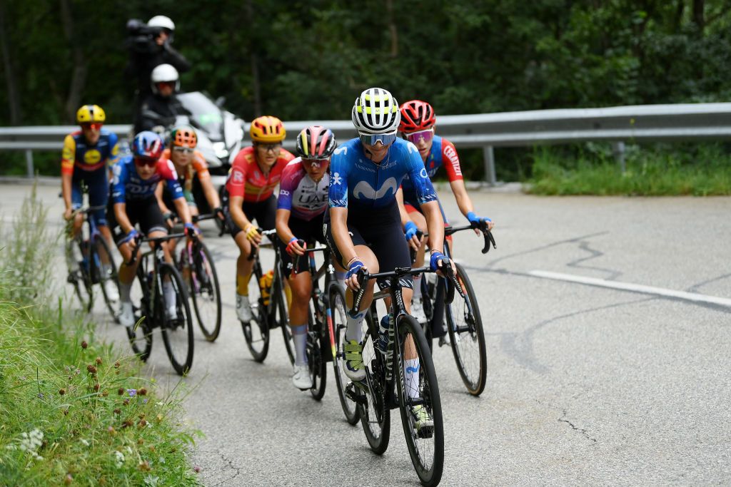 ALPE DHUEZ FRANCE AUGUST 18 Liane Lippert of Germany and Movistar Team competes during the 3rd Tour de France Femmes 2024 Stage 8 a 1499km stage from Le GrandBornand to Alpe dHuez 1828m UCIWWT on August 18 2024 in Alpe dHuez France Photo by Alex BroadwayGetty Images