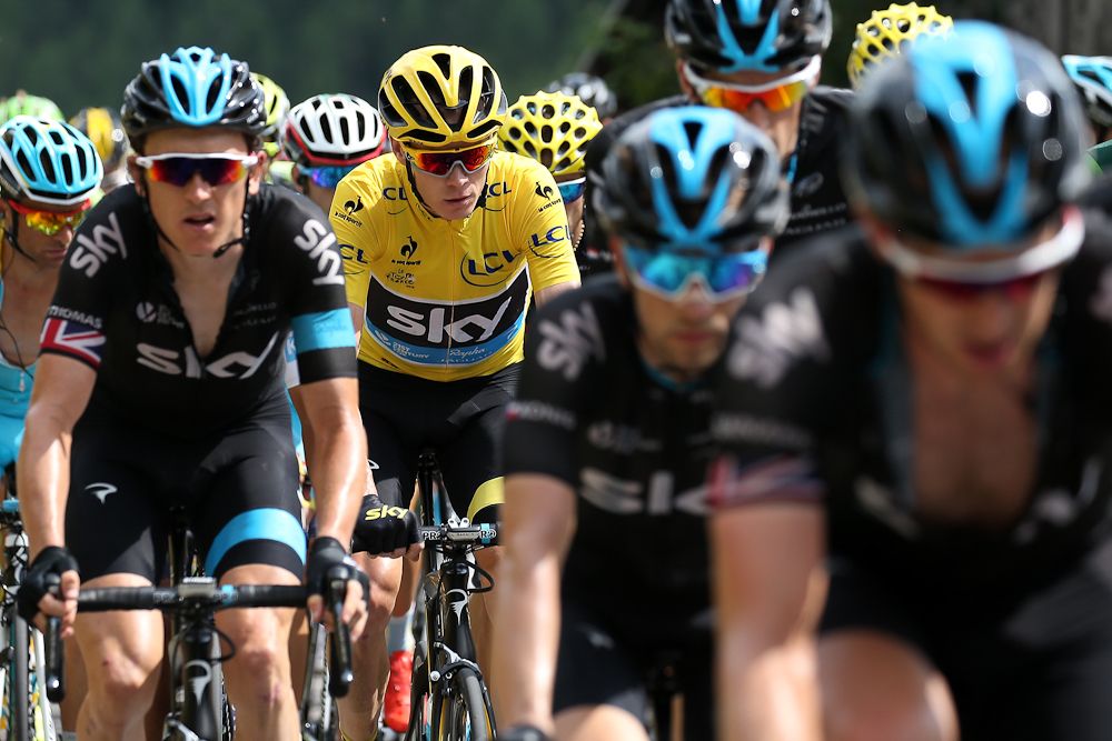 Chris Froome in the bunch during stage 17.