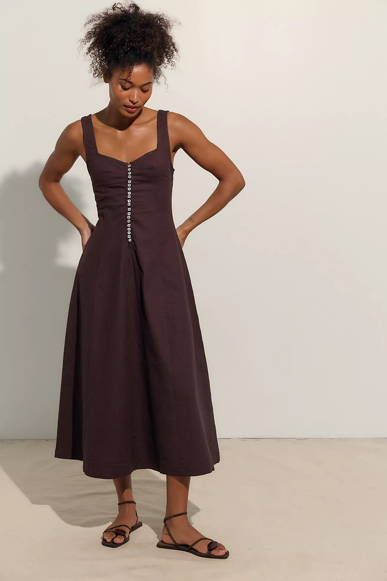 Holland Stretch Linen Midi Dress