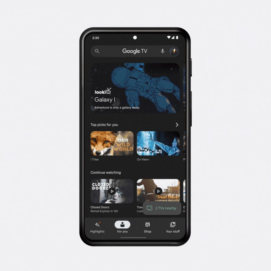 Casting to a nearby TV from the Google TV app