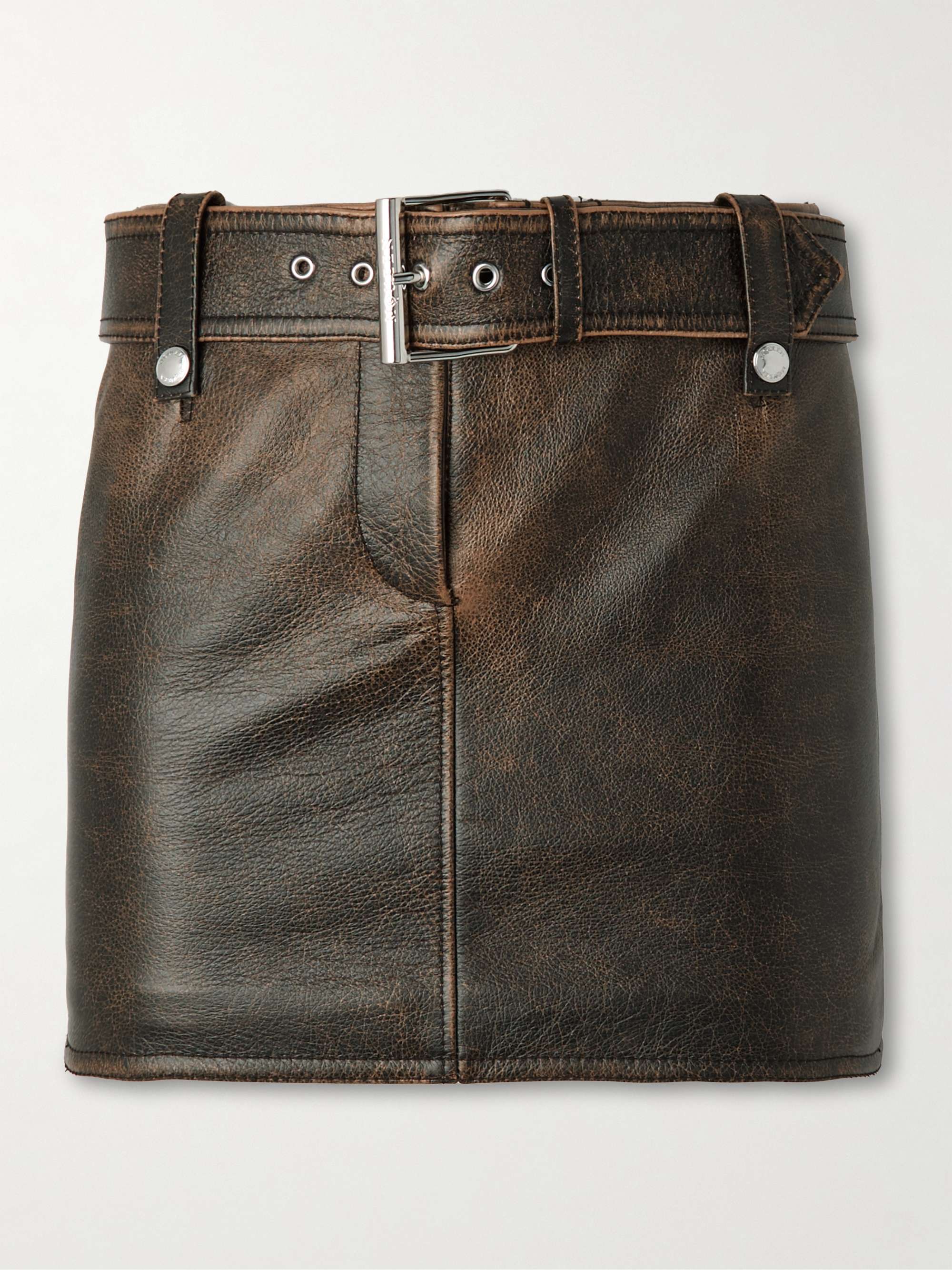 Belted Leather Mini Skirt