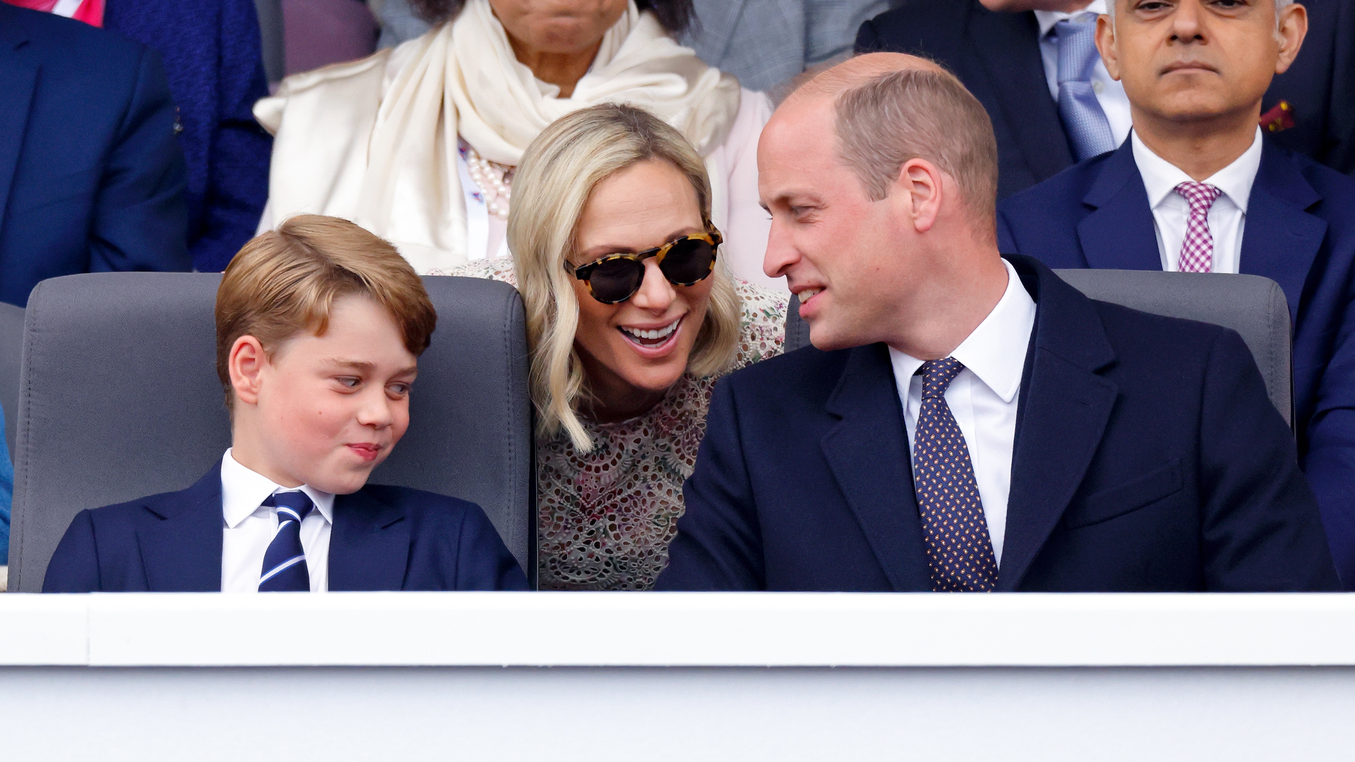 Prince George, Zara Tindall and Prince William attend the Platinum Pageant on The Mall on June 5, 2022