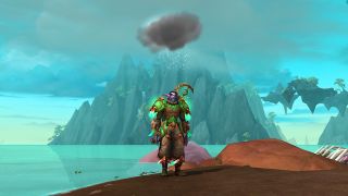 WoW Twitch drops - a night elf stands with a small cloud hovering above their head, raining on them