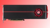 An image of an ATI/AMD Radeon HD 5970 graphics card against a red gradient background