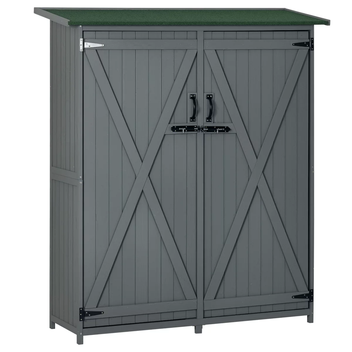Outsunny Outdoor Storage Cabinet Wooden Garden Shed Utility Tool Organizer With Waterproof Asphalt Rood, Lockable Doors, 3 Tier Shelves, Gray