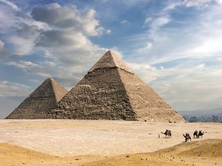 The Great Pyramids of Giza - Khufu's on the right and Cheops's on the left, Giza Plataeu, Egypt