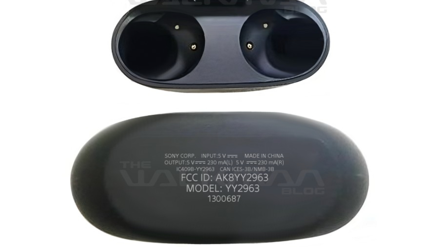 A black earbuds case on white background, also showing the underside of the case
