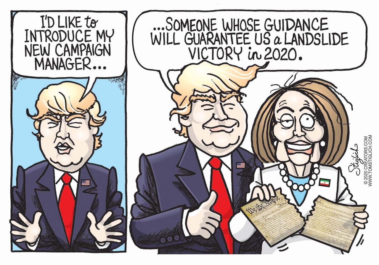 Political Cartoon U.S. Pelosi Trump 2020 re-election