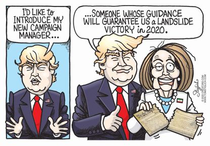 Political Cartoon U.S. Pelosi Trump 2020 re-election