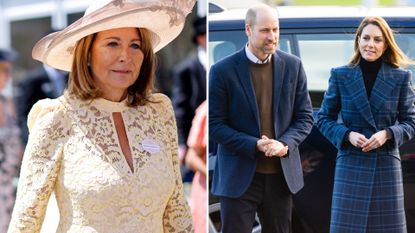 A composite of a picture of Carole Middleton at Ascot and a picture of Prince William and Kate in Scotland
