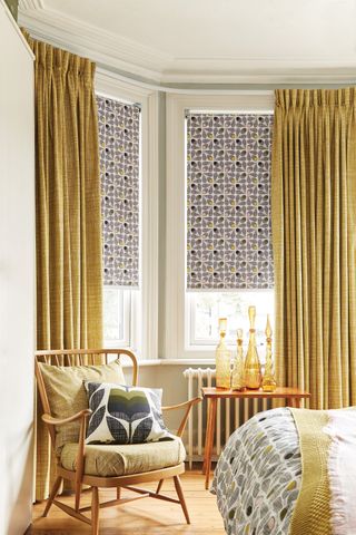 Orla Kiely blinds and curtains in living room