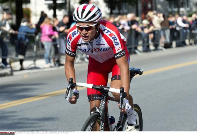 A Katusha rider gets out of the saddle