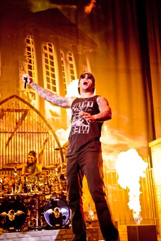 Onstage with Avenged Sevenfold at London's Hammersmith Apollo in 2010
