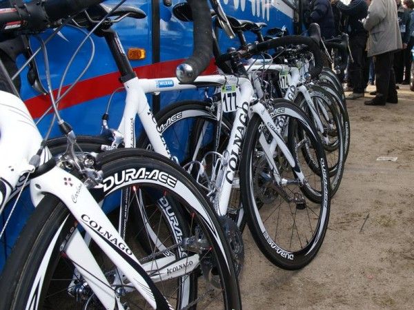 The entire Milram team set off with 50mm-deep Shimano Dura-Ace carbon tubulars.