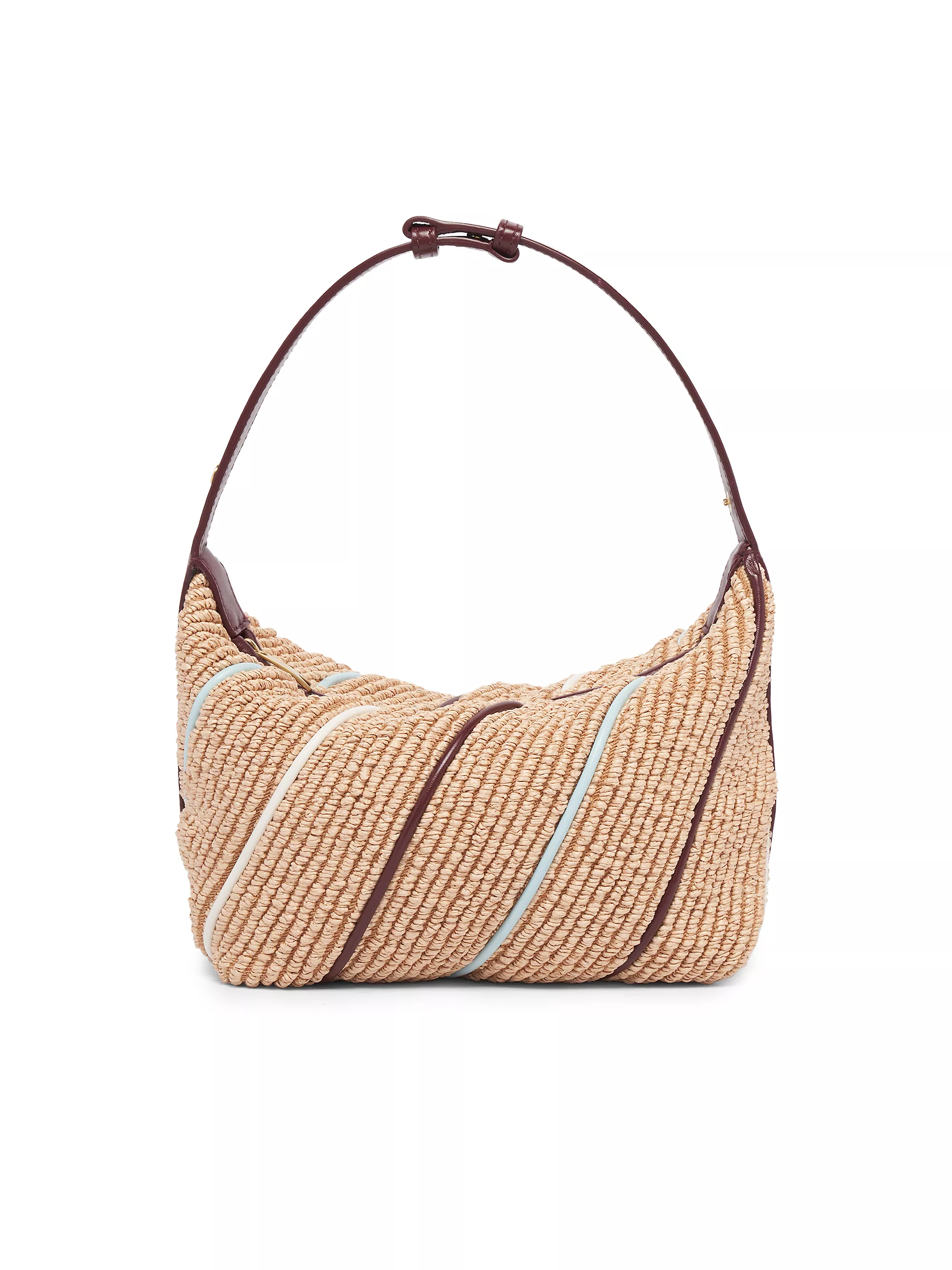 Wallace Leather-Striped Raffia Shoulder Bag