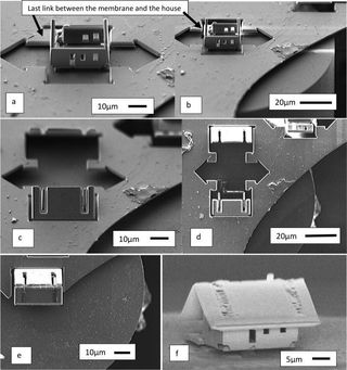 The researchers assembled the tiny house the way you might assemble a cube out of construction paper — only using much, much more expensive scissors.