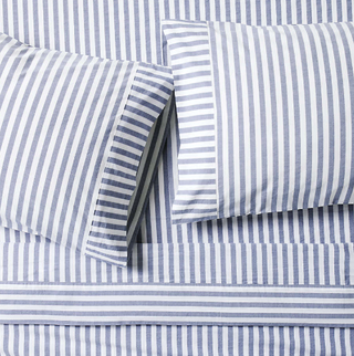 Oxford Shirting Light Indigo Blue Organic Cotton Full Bed Sheet Set