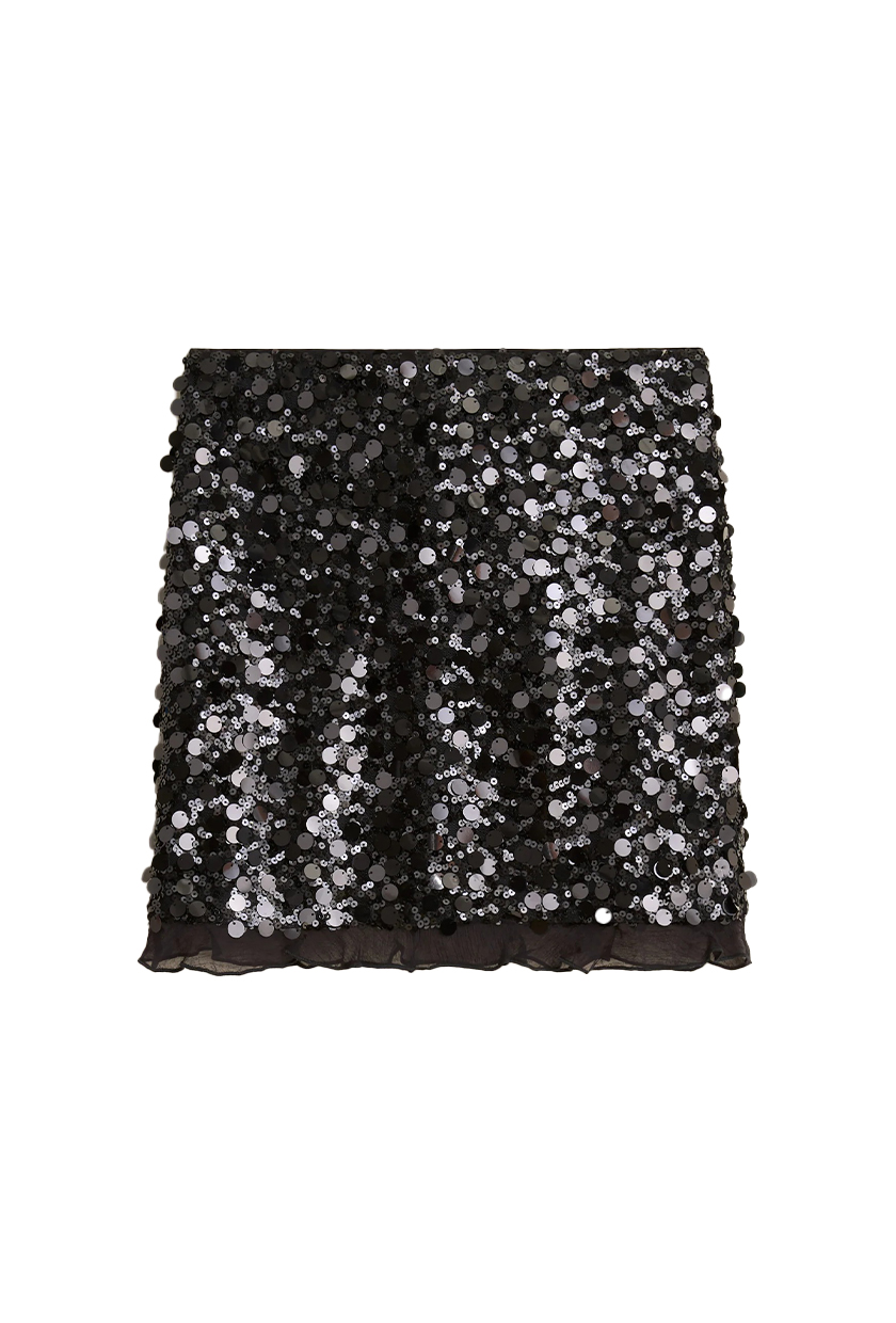 Sequin Ruffle-Trim Mini Skirt