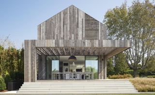 facade with terrace at Hamptons house
