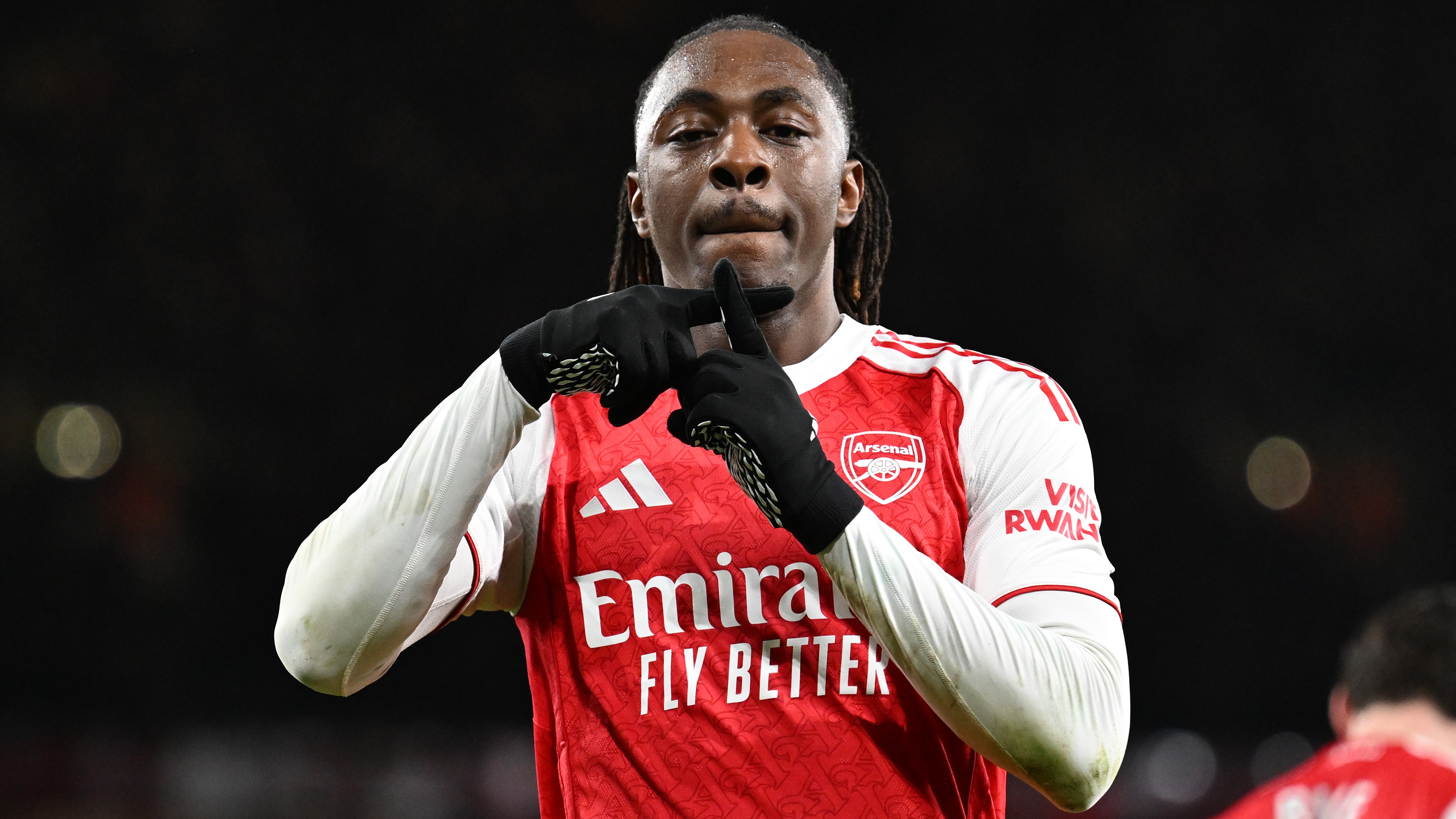 Eze celebrating his goal against Tottenham Hotspur as he grabbed a hattrick in the North London Derby as Arsenal won 4-1 in the Premier League. 