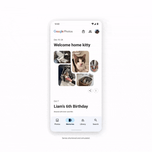 Adding friends or family as "co-authors" in Google Photos' Memories view.