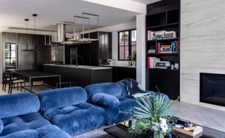 blue sofa at Boffi Venice Canals apartment