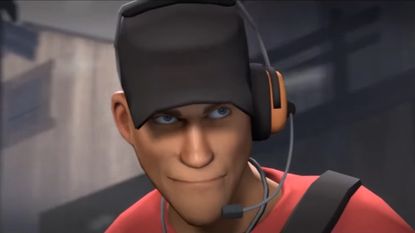 Team Fortress 2 Scout in a hat and headset smiling