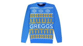 best Christmas Jumpers illustrated by a jumper featuring Greggs sausage rolls