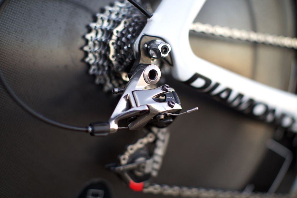 The bike is outfitted with SRAM Red.
